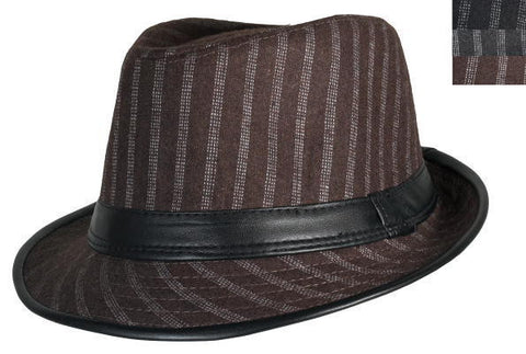 Brown Pinstripe Leather Hat